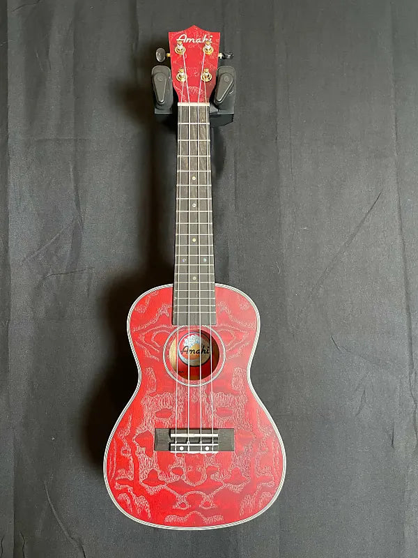 Amahi Classic Quilted Ash Concert Ukulele - Red - TuneTown Music Gear